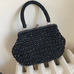 Vintage black woven handbag